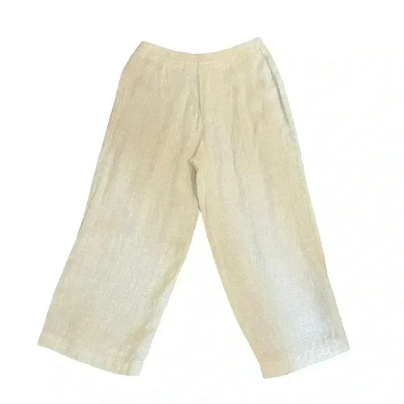 Harve Benard linen cropped wide leg pants ivory size 8 vintage so fits size 6 - Picture 2 of 5